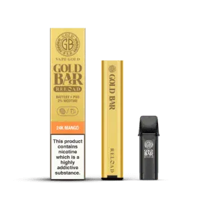 Gold Bar Reload Set de Vaper recargable sistema pod cerrado con 1 cartucho de sabor Mango, Gold Bar Reload Rechargable Vaper Type Closed POD system with 1 POD flavour Mango