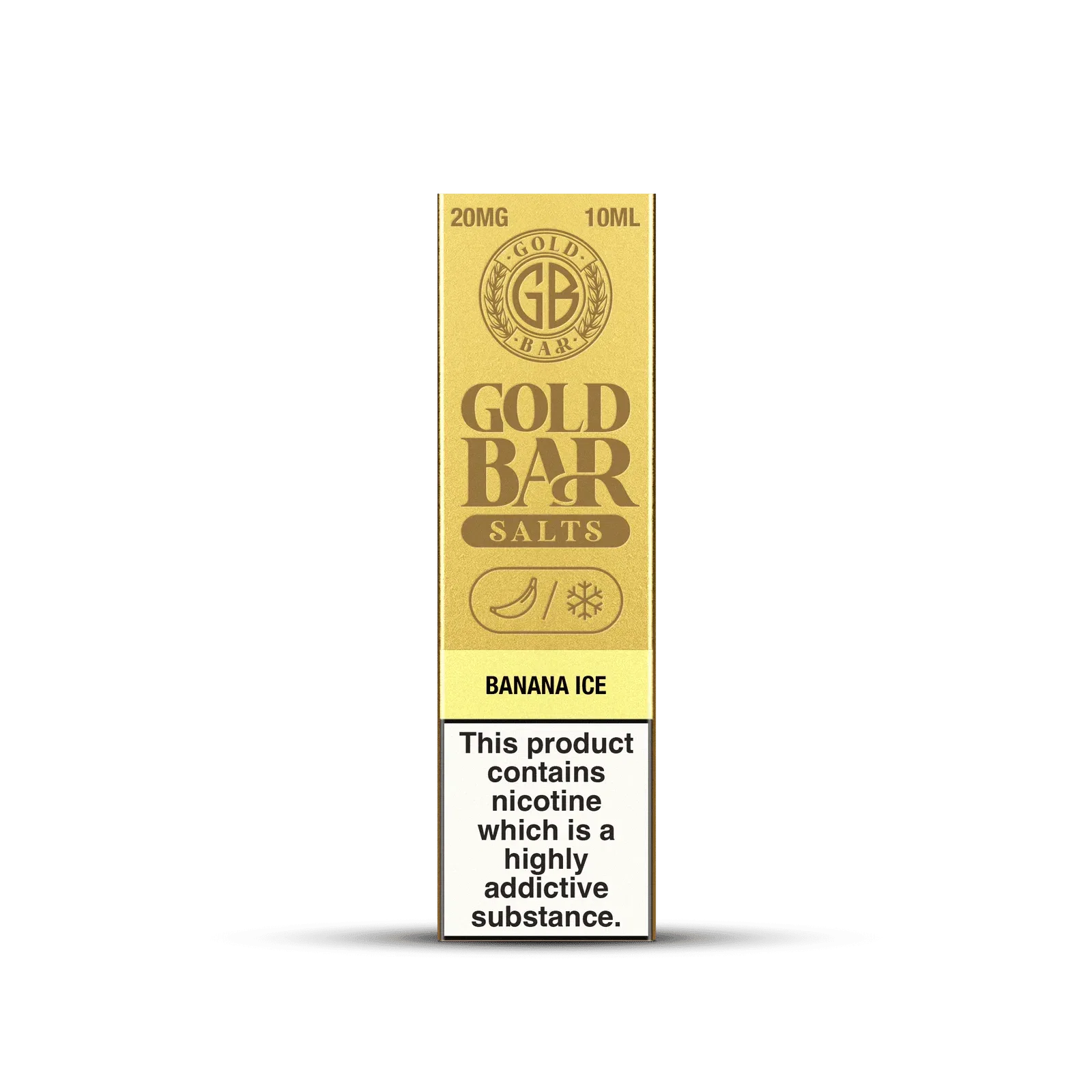 Embalaje de Gold Bar e-líquido tipo sales de nicotina sabor platano hielo, banana ice