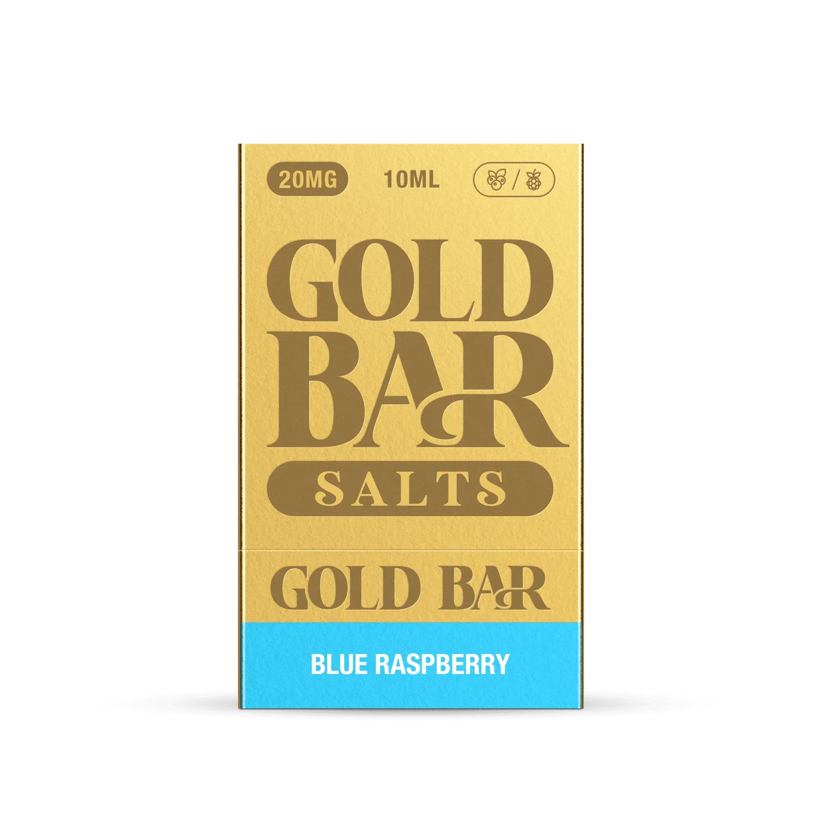 Detalle del Embalaje de Gold Bar e-líquido tipo sales de nicotina sabor frambuesa hielo, Blue Raspberry, Blue Razzberry Ice