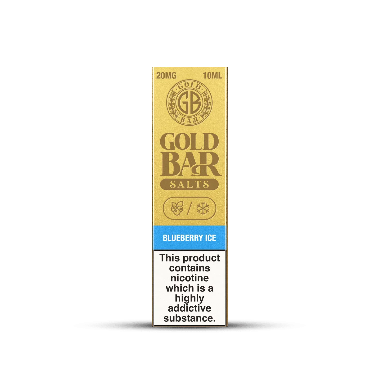 Embalaje de Gold Bar e-líquido tipo sales de nicotina sabor arandanos hielo, Blueberry Ice