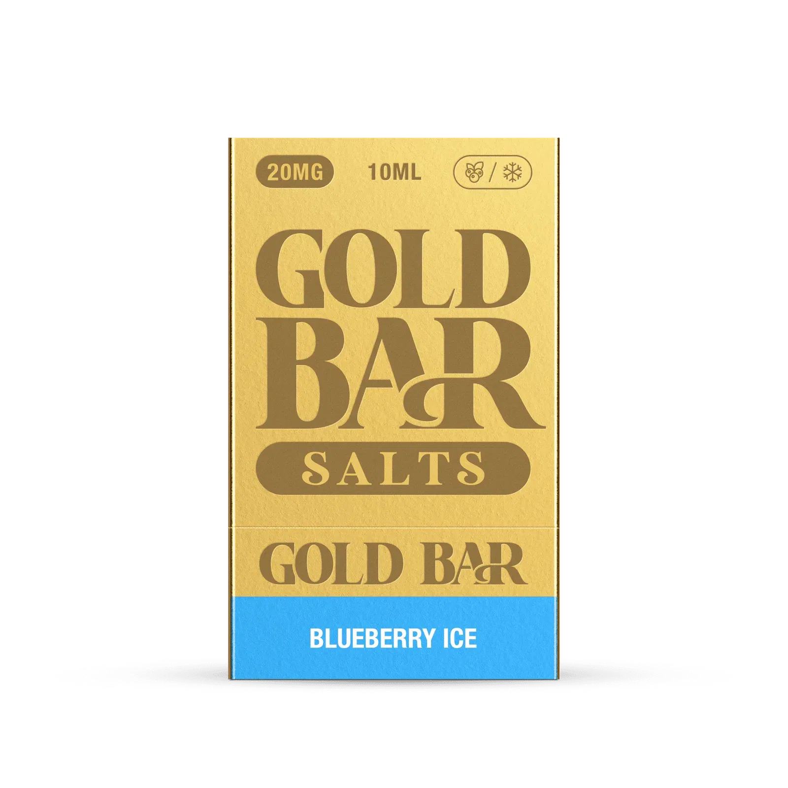 Detalle del Embalaje de Gold Bar e-líquido tipo sales de nicotina sabor arandanos hielo, Blueberry Ice