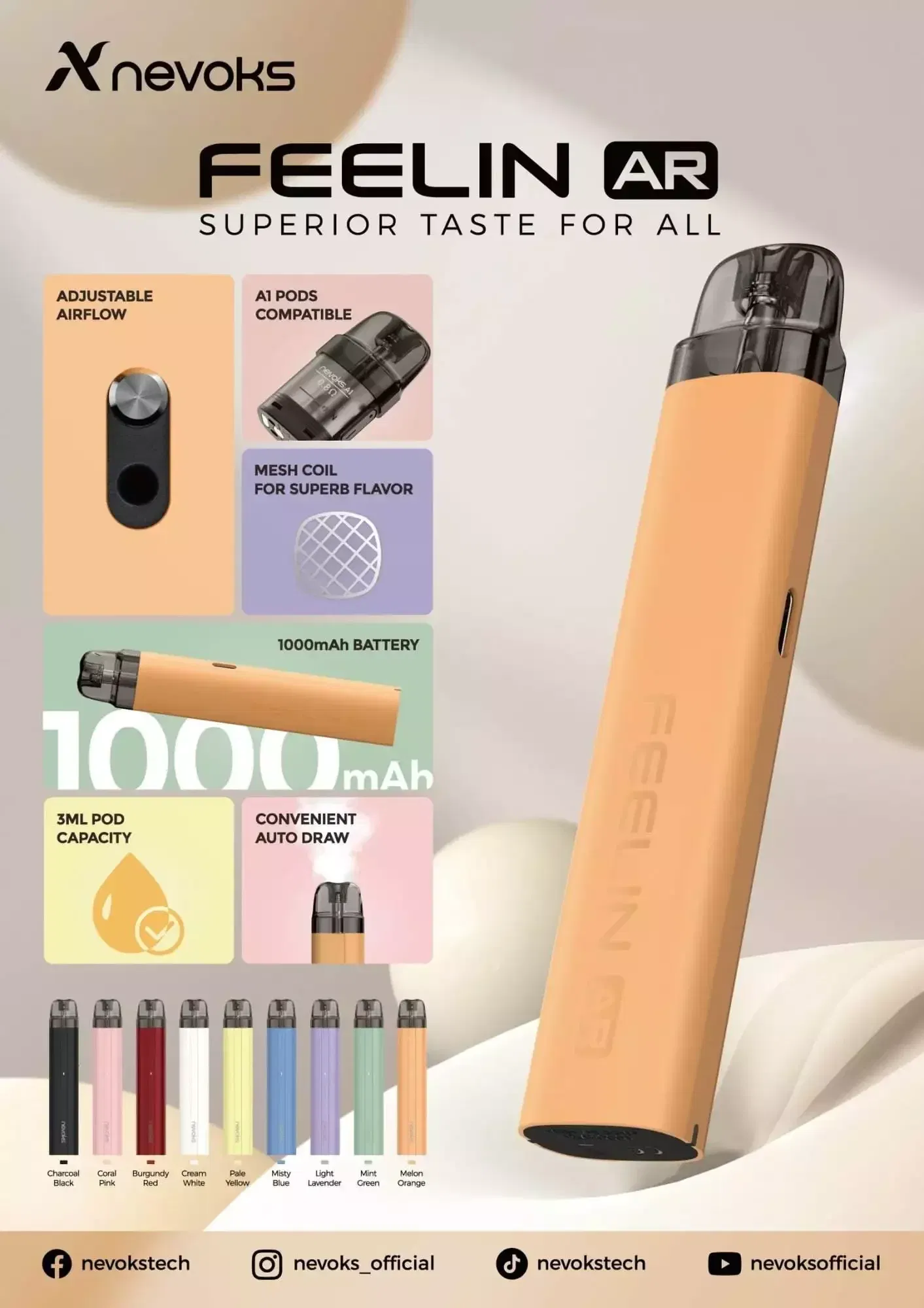 Nevoks especificaciones del vaper rellenable Feelin AR