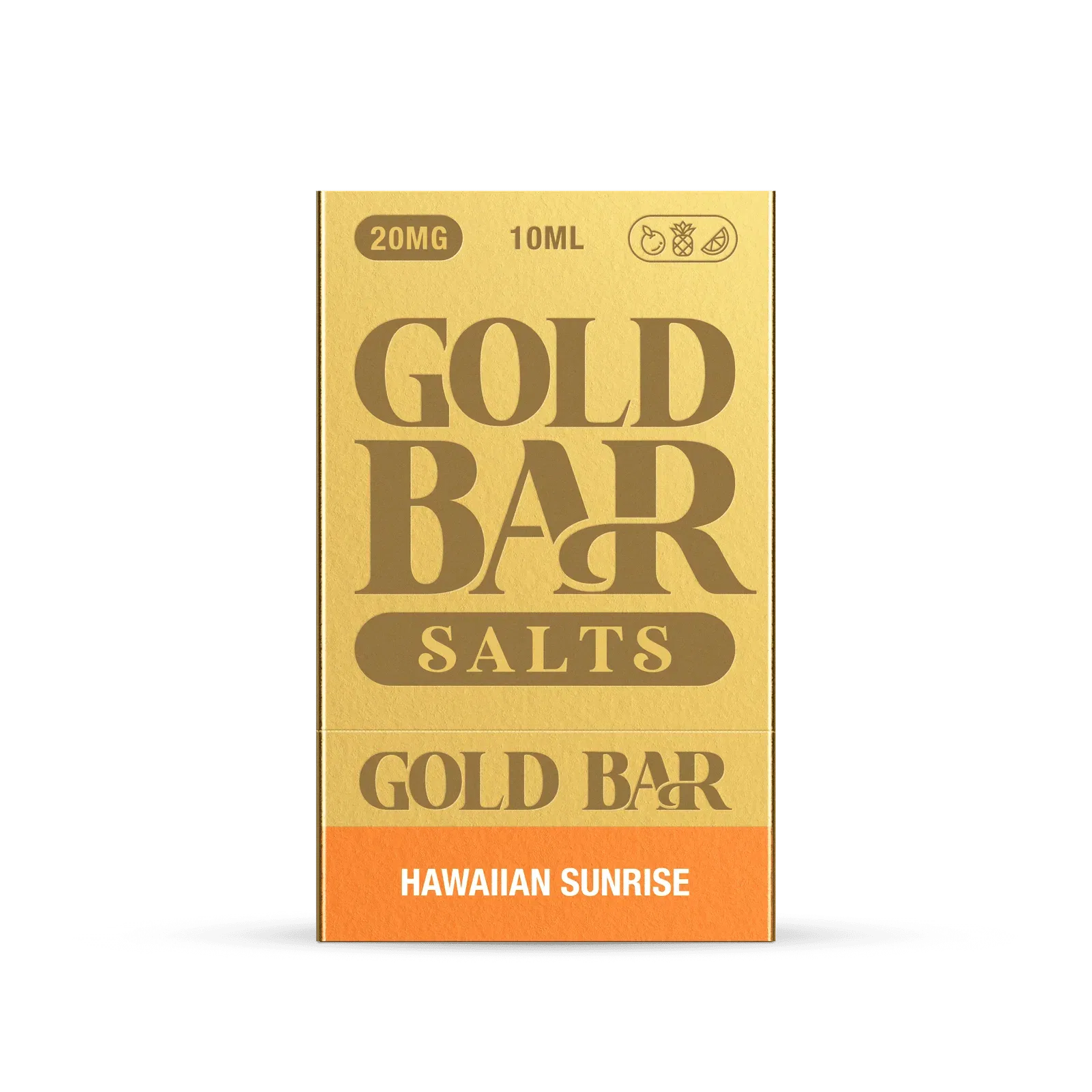 Detalle del Embalaje de Gold Bar e-líquido tipo sales de nicotina sabor Hawaiian Sunrise, mango, sandía melocotón, Mango Watermelon Peach