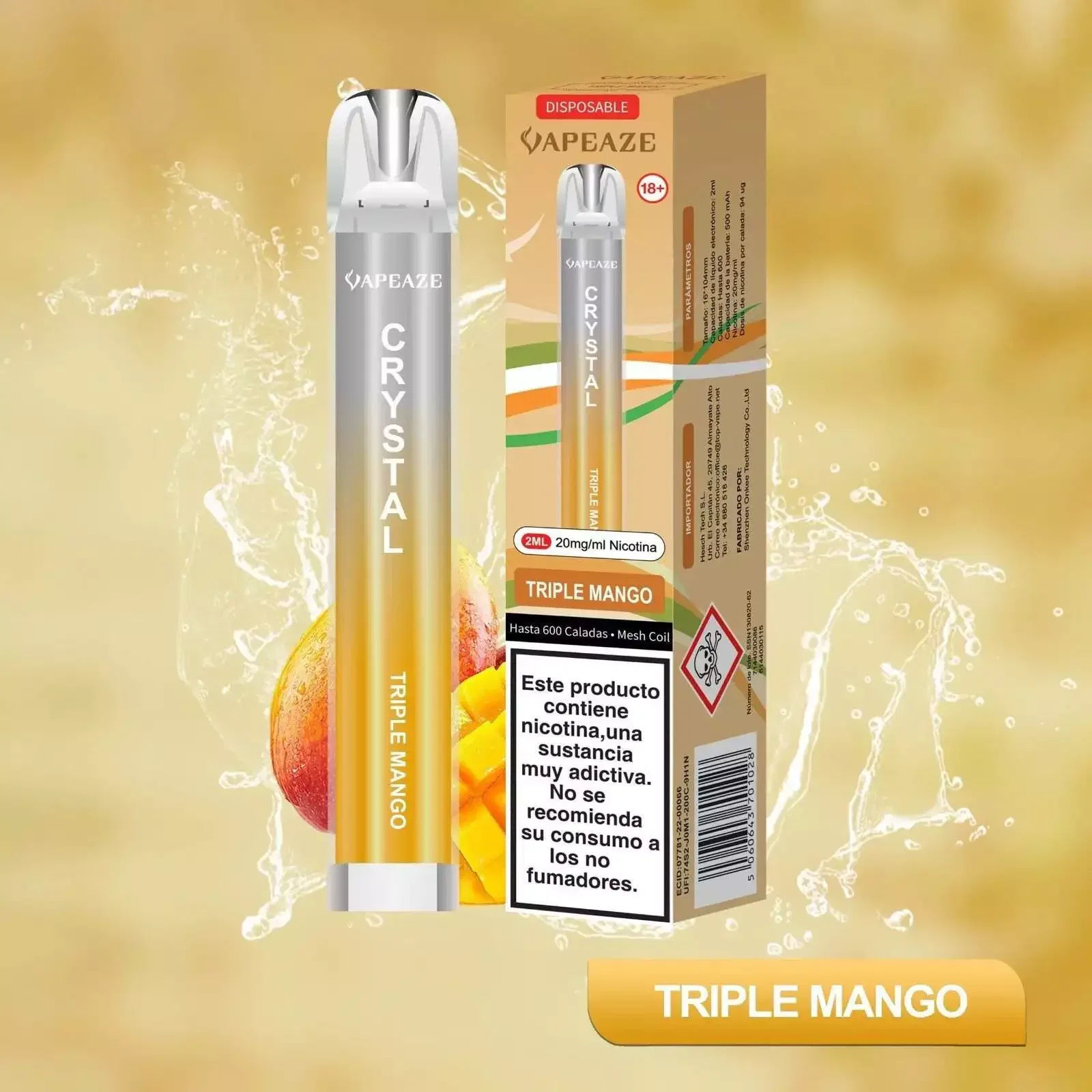 Vapeaze Desechable 600 caladas sabor mango triple, triple mago