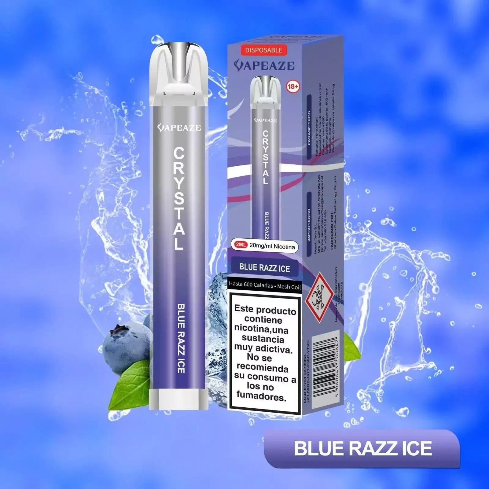 Vapeaze Vaper Desechable 600 caladas sabor blue razz, frambuesa