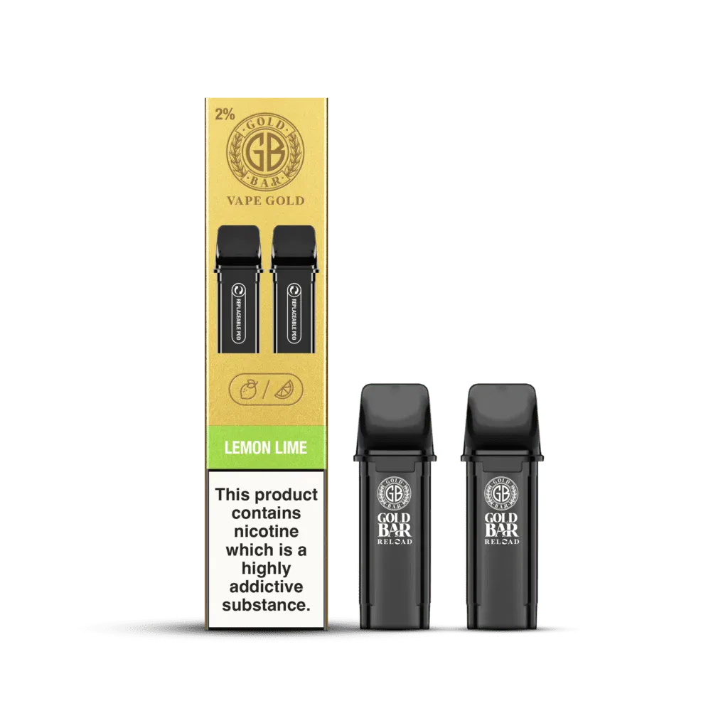 Gold Bar Reload, Cartuchos de Recambio para el Vaper Recargable, cartucho cerrado, closed pos system, sabor limón lima, Lemon Lime, 2 piezas