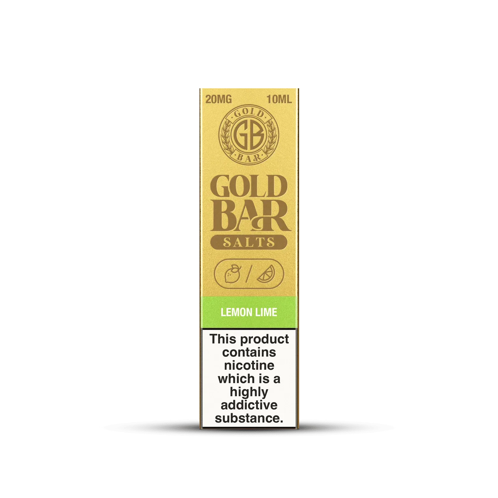 Detalle del Embalaje de Gold Bar e-líquido tipo sales de nicotina sabor limón lima, lemon lime