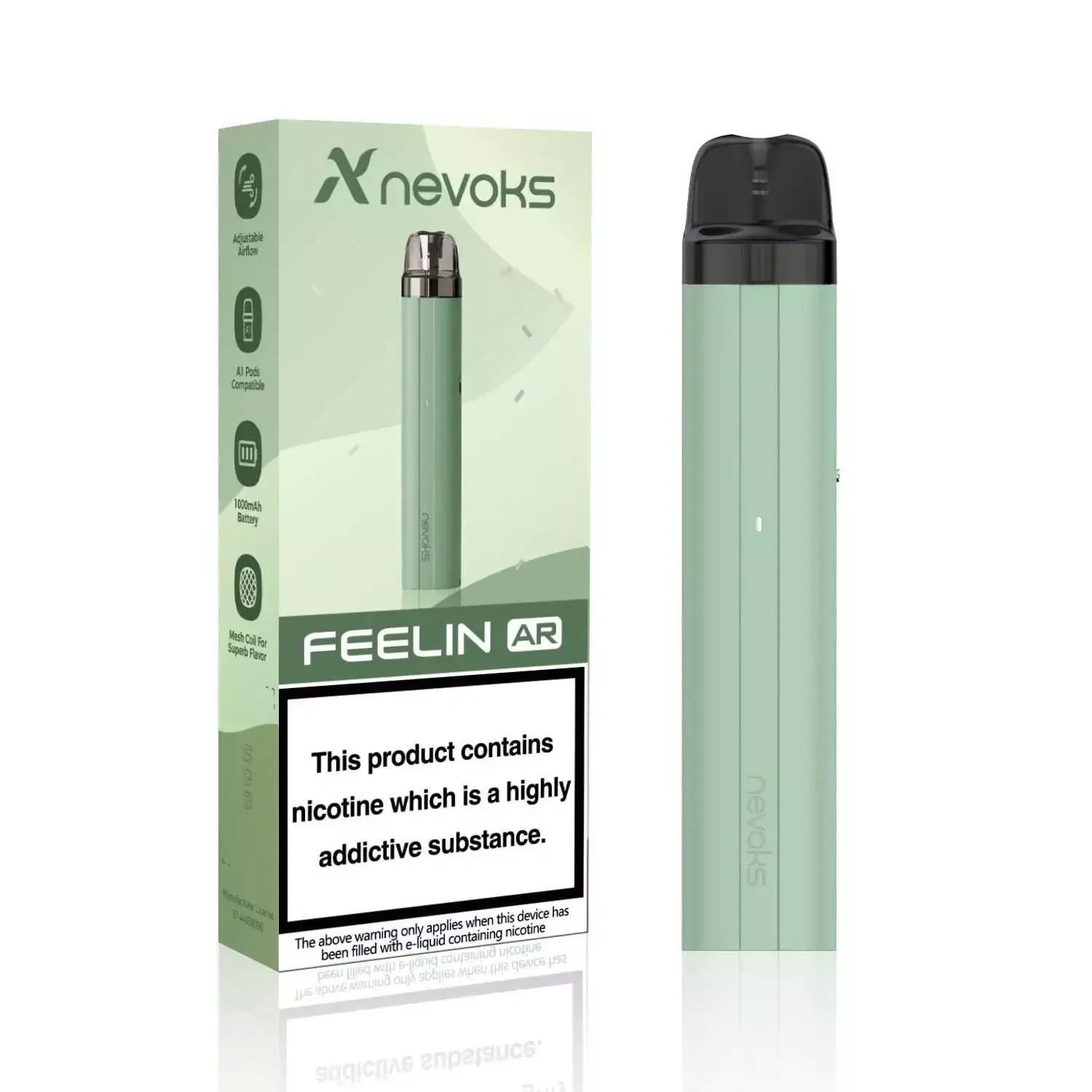 Nevoks, Vaper rellenable, Open POD system, sistema cartucho abierto, Feeling AR, color verde