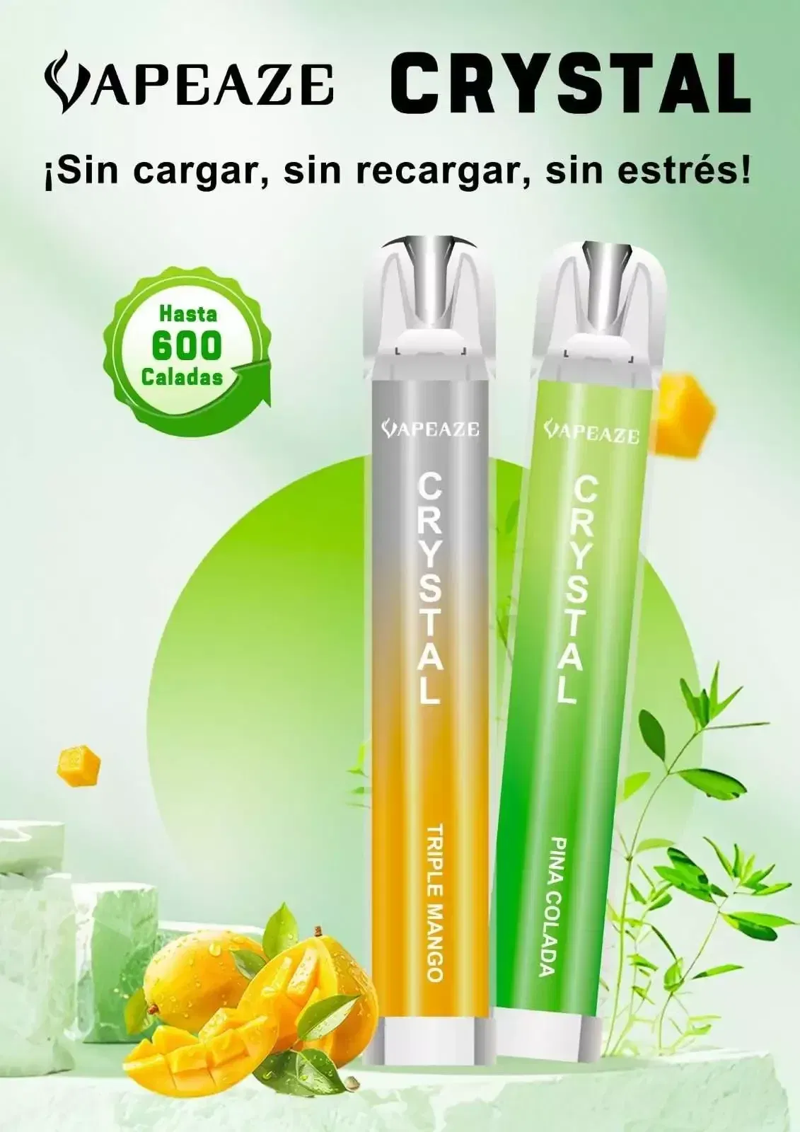 Vapeaze cartel del vaper desechable crystal sabores mango y pina colada