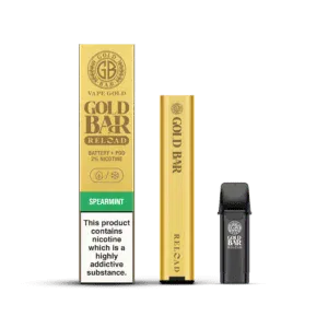 Gold Bar Reload Set de Vaper recargable sistema pod cerrado con 1 cartucho de sabor hierbabuena, Gold Bar Reload Rechargable Vaper Type Closed POD system with 1 POD flavour Spearmint