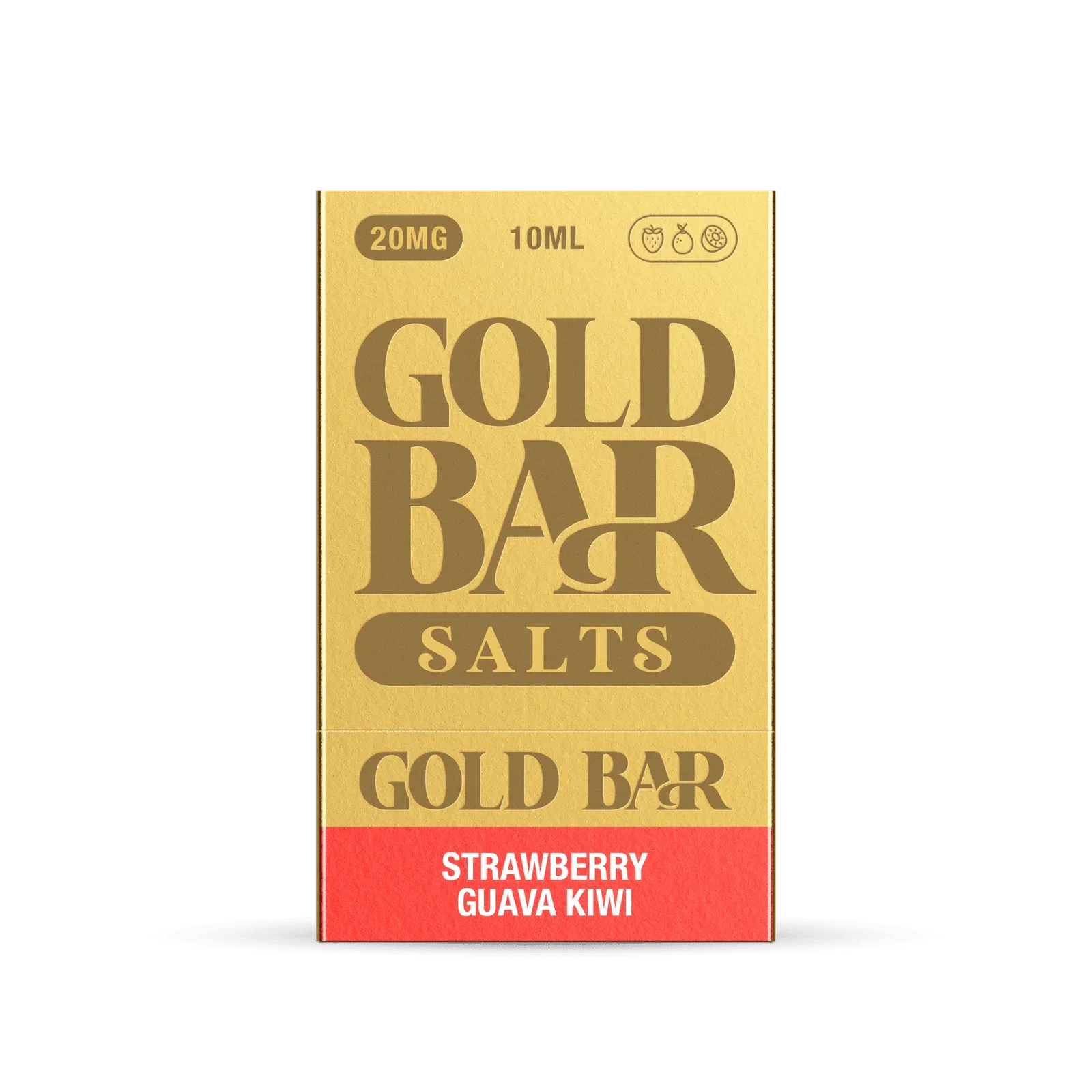Detalle embalaje de Gold Bar e-líquido tipo sales de nicotina sabor guava kiwi, guayaba kiwi
