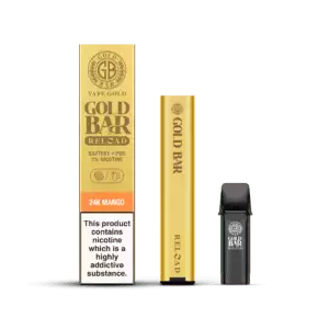 Gold Bar Reload Set de Vaper recargable sistema pod cerrado con 1 cartucho de sabor Mango, Gold Bar Reload Rechargable Vaper Type Closed POD system with 1 POD flavour Mango