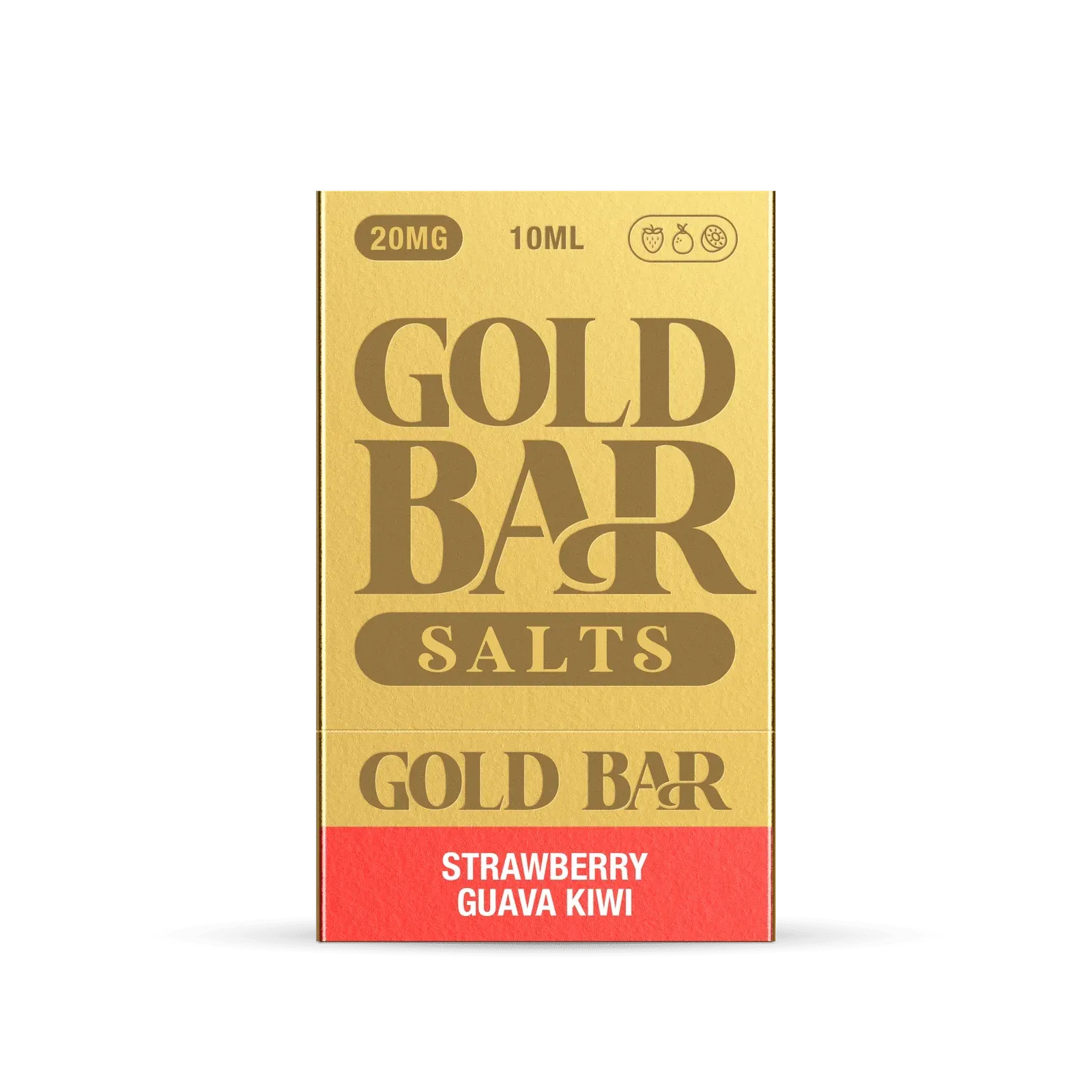 Detalle embalaje de Gold Bar e-líquido tipo sales de nicotina sabor guava kiwi, guayaba kiwi