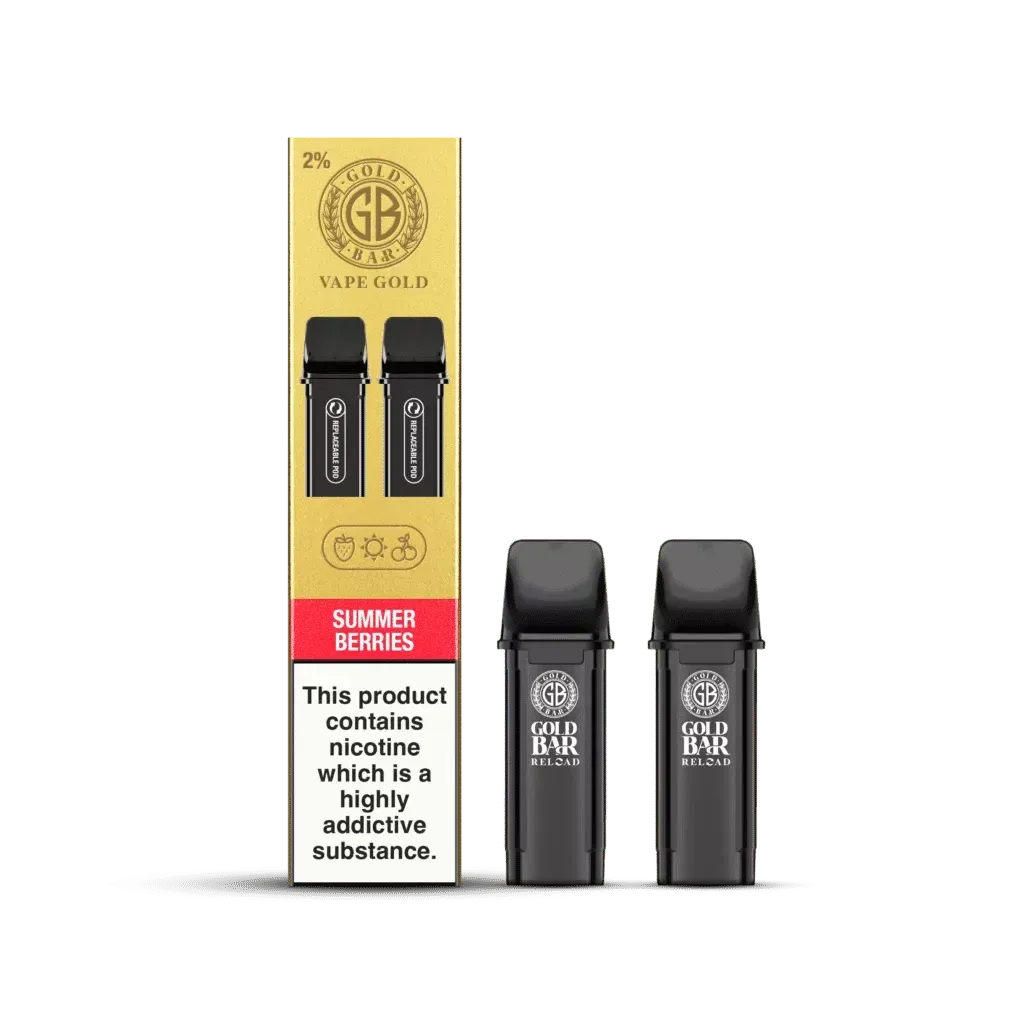 Gold Bar Reload, Cartuchos de Recambio para el Vaper Recargable, cartucho cerrado, closed pos system, sabor bayas de verano, Summer Berries, 2 piezas