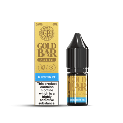 Botella y Embalaje de Gold Bar e-líquido tipo sales de nicotina sabor arandanos hielo, Blueberry Ice