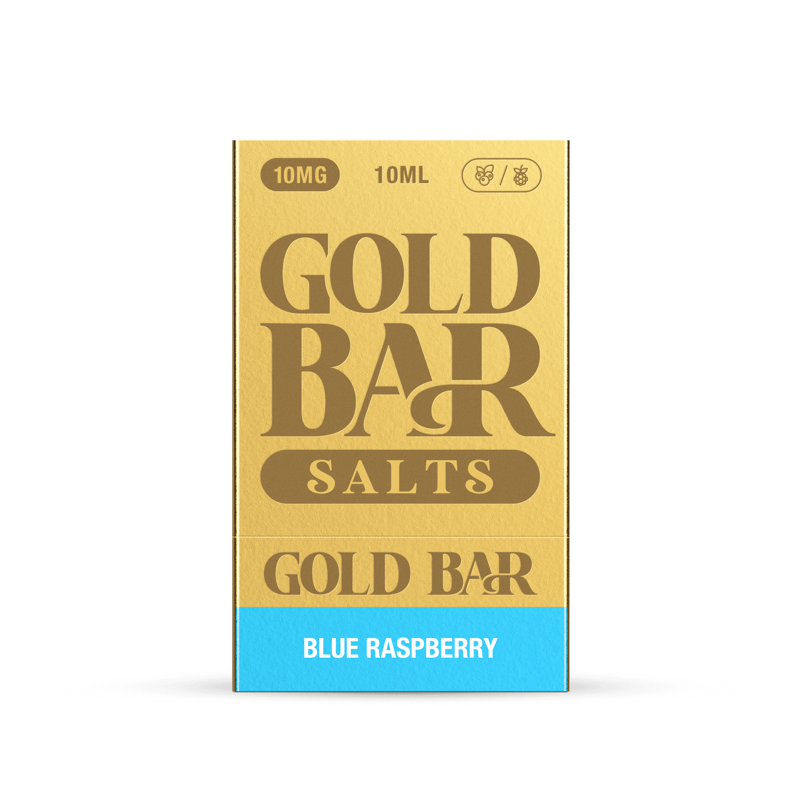 Detalle del Embalaje de Gold Bar e-líquido tipo sales de nicotina sabor frambuesa hielo, Blue Raspberry, Blue Razzberry Ice