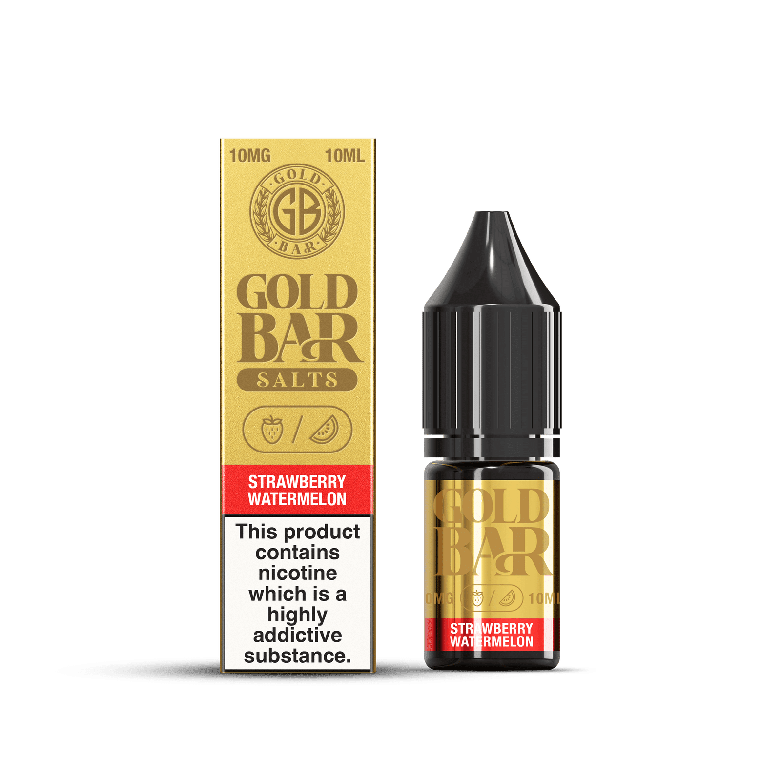 Embalaje y Botella de Gold Bar E-líquido tipo Sales de nicotina Strawberry Watermelon, Fresa Sandía